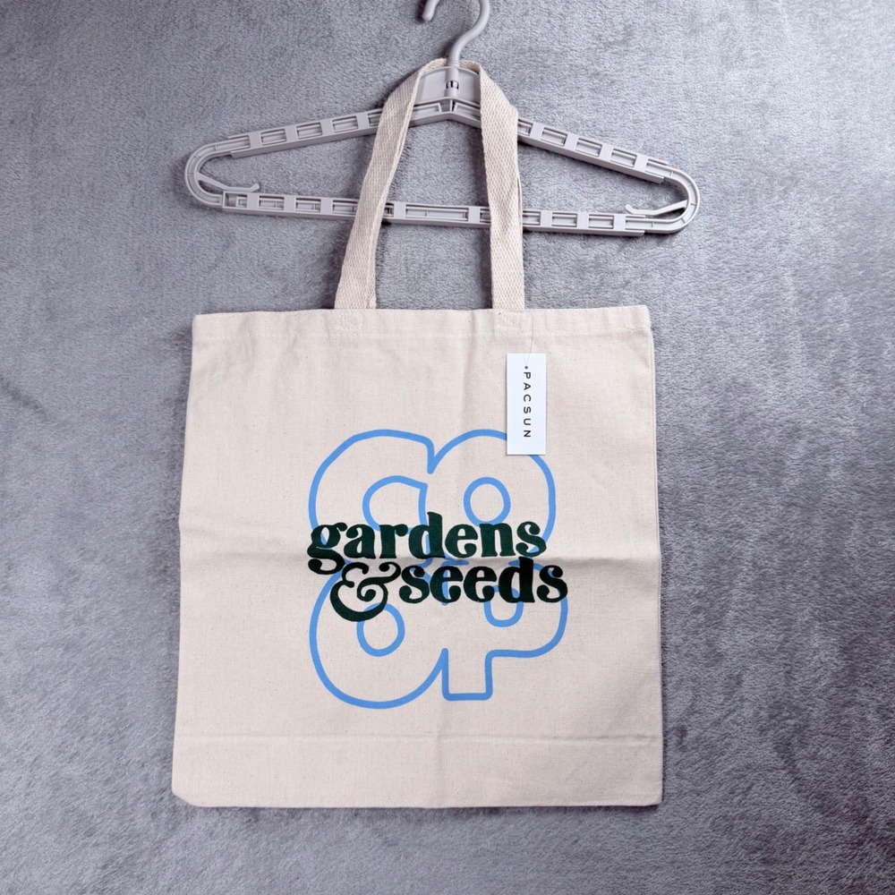 PacSun‎ Gardens & Seeds Tote Bag Women OS Beige Blue Graphic Canvas Shopper New